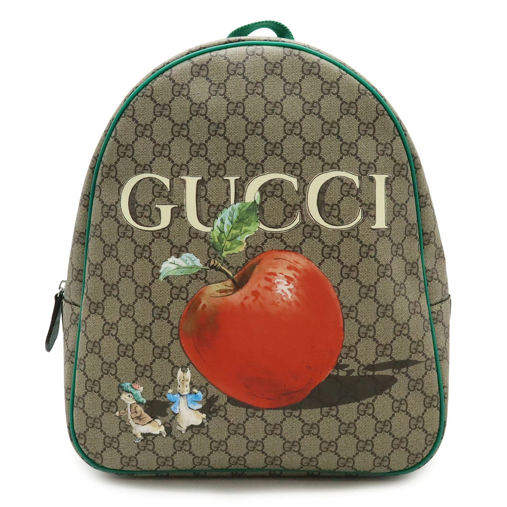 Gucci GG Supreme Backpack Peter Rabbit Collaboration Apple Beige Cream Green